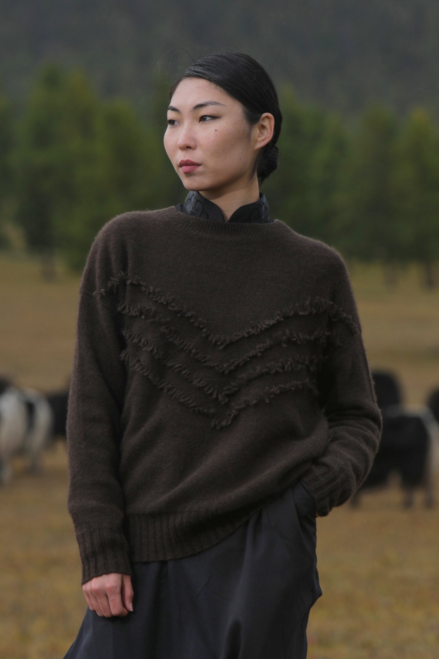 Pure Natural Yak Wool Fringed Pullover Jumper